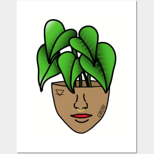 Multicultural Tropical Plant Person with Face Tattoos and Septum Piercing, Medium Skin Posters and Art